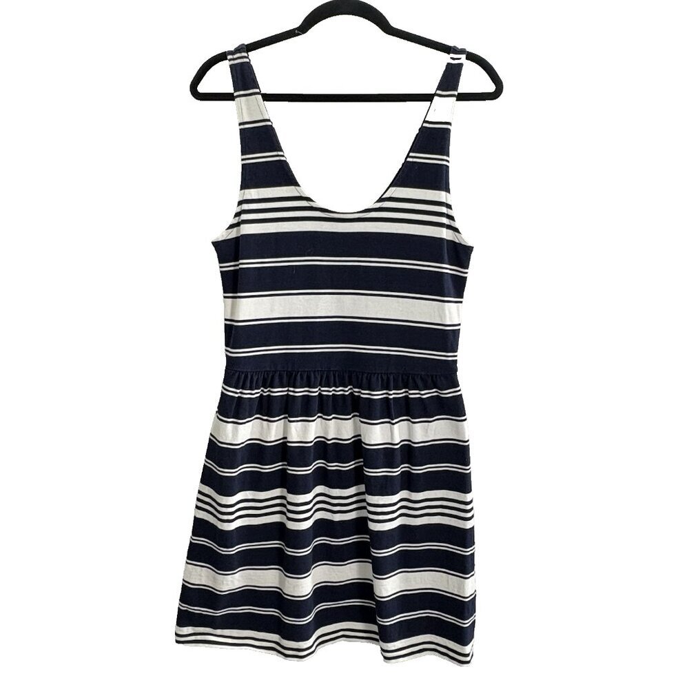 J CREW Women‎ Sleeveless Summer Mini Dress Sz M White Blue Stripe Nautical 46-30